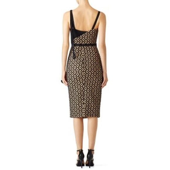 CINQ a SEPT Sera Printed Nude Black Lace Layover Sheath Midi Dress Size 2 - Picture 3 of 13